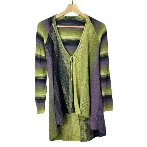 Nic & Zoe Y2K 2000s Tie Front Purple & Green Sweater Coat S - Picture 1 of 4